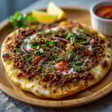 Flatbread topped with tomatoes and onions.