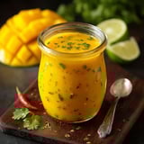 Jar of mango dressing with a spicy kick.